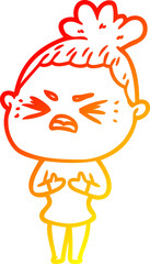 warm gradient line drawing of a cartoon angry woman