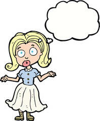 cartoon confused girl with thought bubble