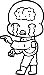 cartoon big brain alien crying and pointing