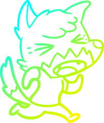 cold gradient line drawing of a angry cartoon fox running
