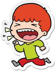 sticker of a cartoon laughing man