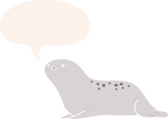 Rucksack cute cartoon seal with speech bubble in retro style © lineartestpilot