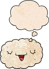 cartoon cloud with thought bubble in grunge texture style