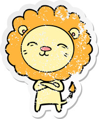 distressed sticker of a cartoon lion