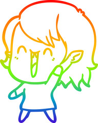 rainbow gradient line drawing of a cute cartoon happy vampire girl