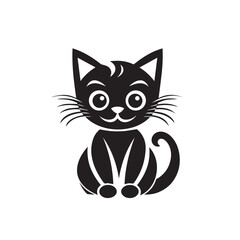 Fototapeta na wymiar Draw vector illustration character cute cat. Doodle, cartoon, logo, icon style. Black and white 