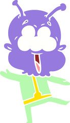 happy flat color style cartoon alien dancing