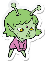 sticker of a pretty cartoon alien girl