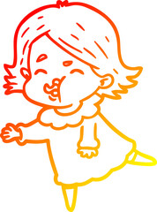 warm gradient line drawing of a cartoon girl pulling face