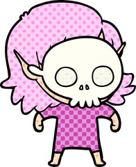 happy cartoon elf girl wearing skull mask
