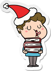 hand drawn sticker cartoon of a man singing wearing santa hat