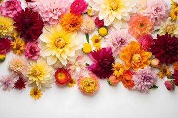 Fototapeta na wymiar Colorful flowers composition on white background