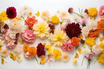 Colorful flowers composition on white background
