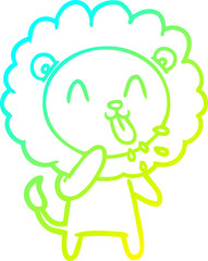 cold gradient line drawing of a happy cartoon lion