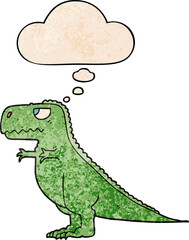 cartoon dinosaur with thought bubble in grunge texture style