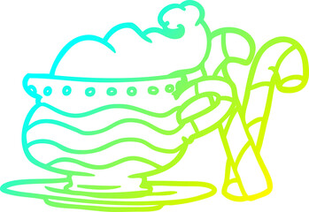 cold gradient line drawing of a christmas cocoa with candy canes