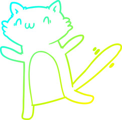 cold gradient line drawing of a cartoon dancing cat