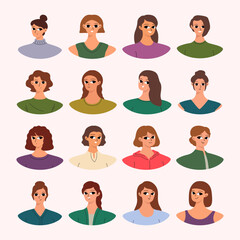 Set of female user portraits. Collection of varios women faces