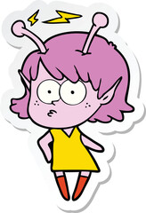 sticker of a cartoon alien girl