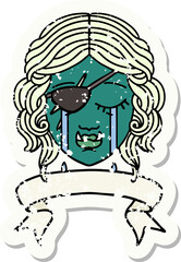 Retro Tattoo Style crying orc rogue character face