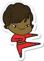 sticker of a cartoon happy woman