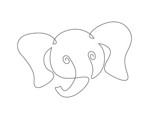 Continuous one line drawing of a cute elephant head. Elephant line art vector illustration. animal for kids concept.  Editable outline or stroke.