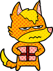 fox cartoon character with present