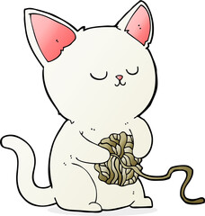 cartoon cat playing with ball of yarn