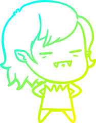 cold gradient line drawing of a cartoon undead vampire girl