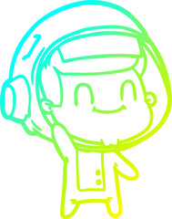 cold gradient line drawing of a happy cartoon astronaut man