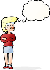 cartoon annoyed woman with thought bubble