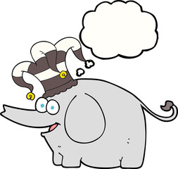 freehand drawn thought bubble cartoon elephant wearing circus hat