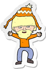 sticker of a cartoon hipster man in hat