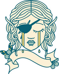 Retro Tattoo Style crying elf rogue character face