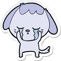 sticker of a cute puppy crying cartoon