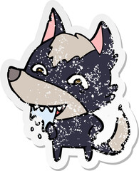 distressed sticker of a cartoon hungry wolf
