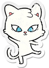 distressed sticker of a cute cartoon cat