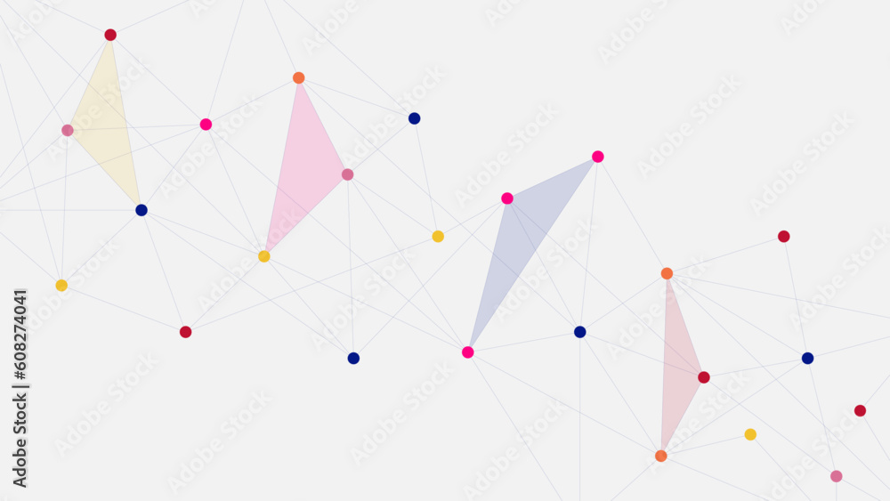 Poster abstract polygonal shapes with colorful dots and line connection. big data visualization, networking