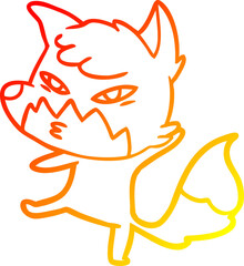 warm gradient line drawing of a clever cartoon fox