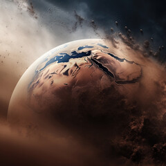 Fototapeta premium Planet earth in dust, global warming concept, environmental disaster, generative ai