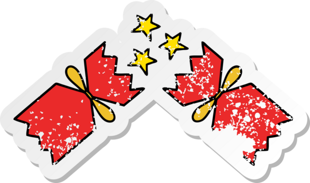 distressed sticker of a cute cartoon christmas cracker