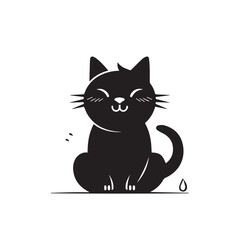 Draw vector illustration character cute cat. Doodle, cartoon, logo, icon style. Black and white 
