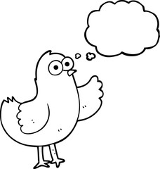freehand drawn thought bubble cartoon bird