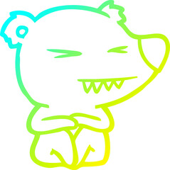 cold gradient line drawing of a angry polar bear cartoon sitting