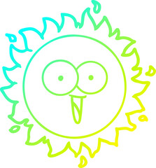 cold gradient line drawing of a happy cartoon sun