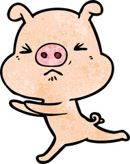 cartoon annoyed pig running
