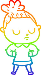 rainbow gradient line drawing of a cartoon calm woman