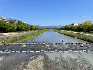 初夏の京都鴨川の飛び石