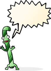 cartoon dancing christmas candy cane with speech bubble