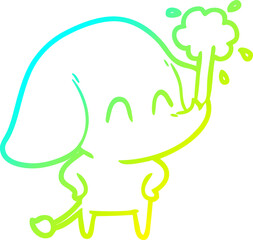 cold gradient line drawing of a cute cartoon elephant spouting water